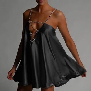 New Crystal Black Evening Swing Dress